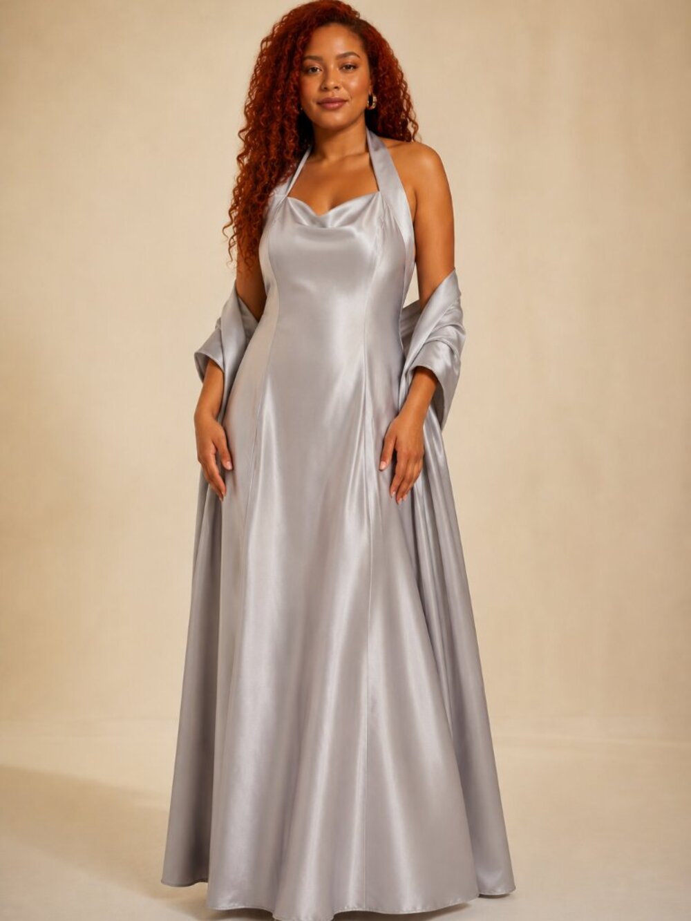 Vintage 90s Silver Satin Formal Gown w/ Crinoline & Built-In Corset